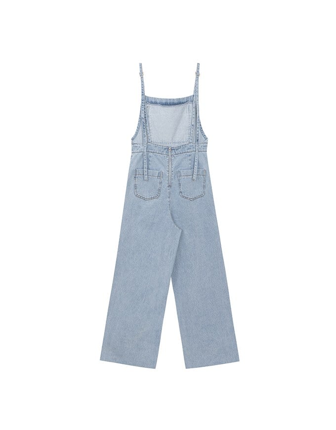 Casual Chic Wide Leg Jeans Denim Jumpsuit with Front Pocket