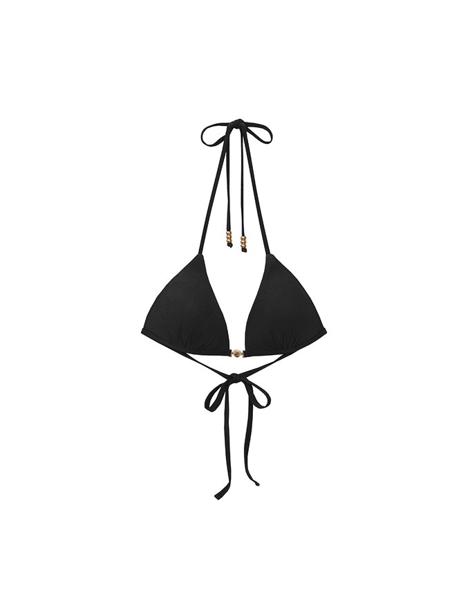 【PUSH UP】Golden Shell Accent Ribbed Halter Push Up Bikini Top