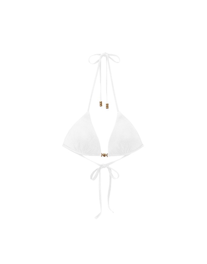 【PUSH UP】Golden Shell Accent Ribbed Halter Push Up Bikini Top