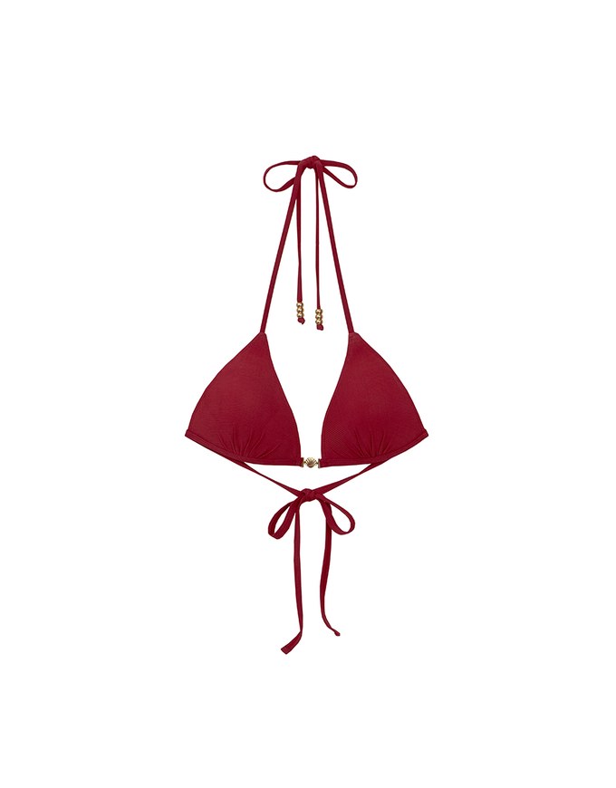 【PUSH UP】Golden Shell Accent Ribbed Halter Push Up Bikini Top