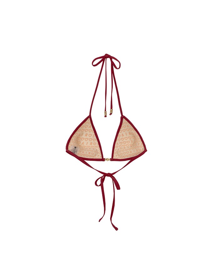 【PUSH UP】Golden Shell Accent Ribbed Halter Push Up Bikini Top