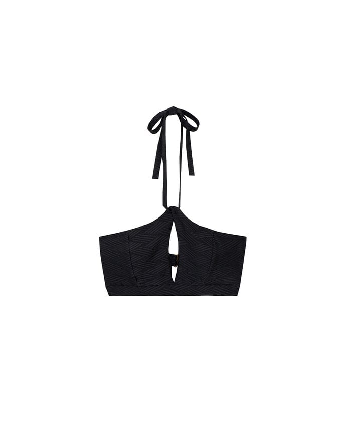 Argyle Textured Halter Neck Cut Out Bikini Top