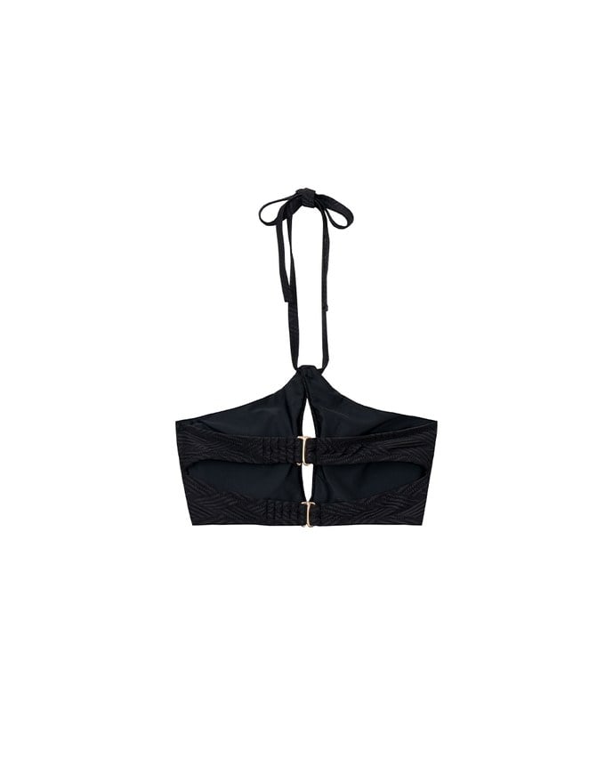 Argyle Textured Halter Neck Cut Out Bikini Top
