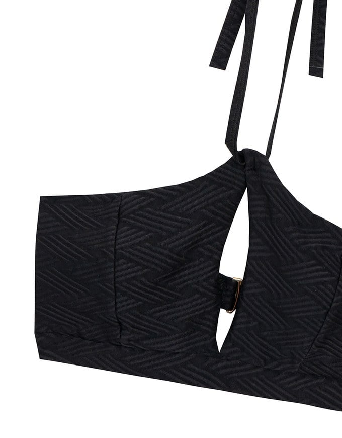 Argyle Textured Halter Neck Cut Out Bikini Top