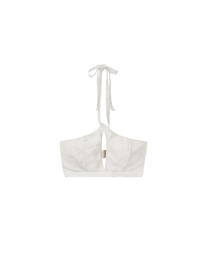 Argyle Textured Halter Neck Cut Out Bikini Top