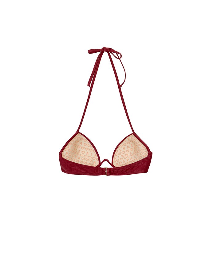 【PUSH UP】2 Way 3D Shaping W Underwire Glossy Push Up Halter Bikini Top