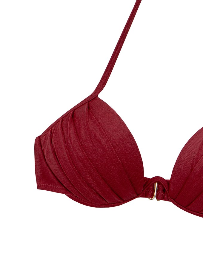 【PUSH UP】2 Way 3D Shaping W Underwire Glossy Push Up Halter Bikini Top