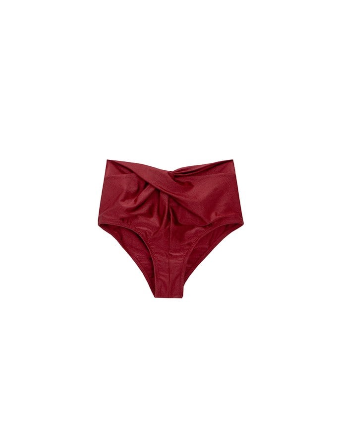 Twist Front High Waist Glossy Bikini Bottom