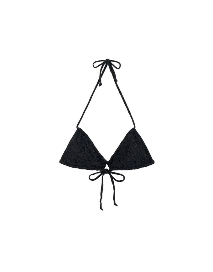【PUSH UP】Textured Wave Push Up Halter Bikini Top with Front Tie (Push Up)