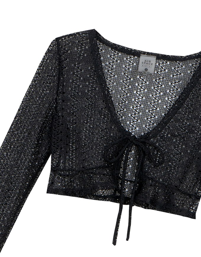 Lace Crochet Sheer Tie Front Bikini Cover Up Shirt