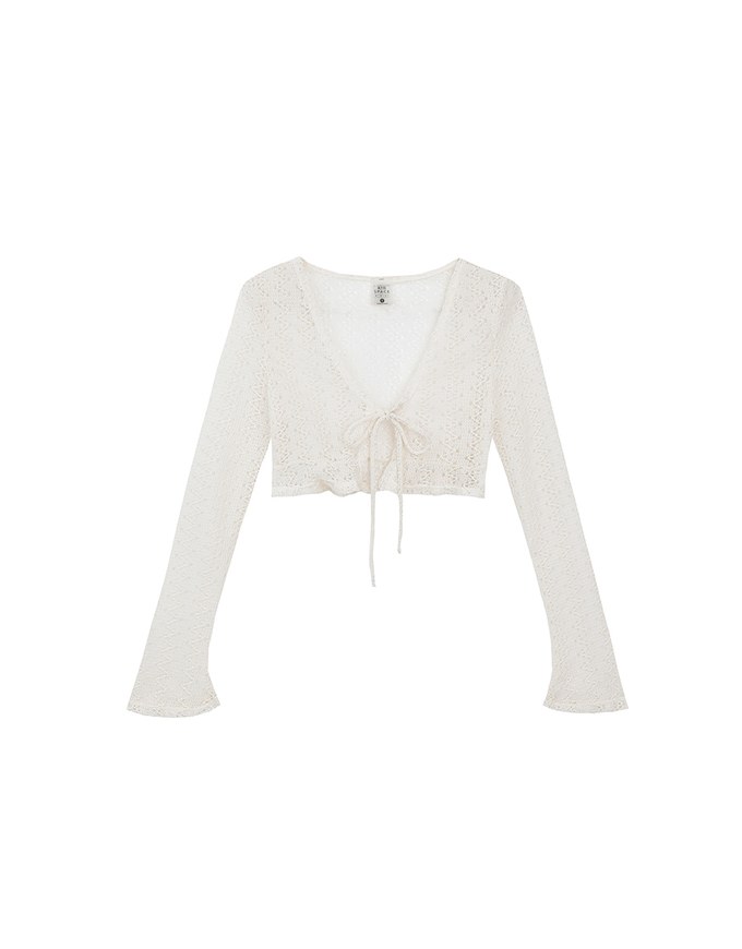 Lace Crochet Sheer Tie Front Bikini Cover Up Shirt