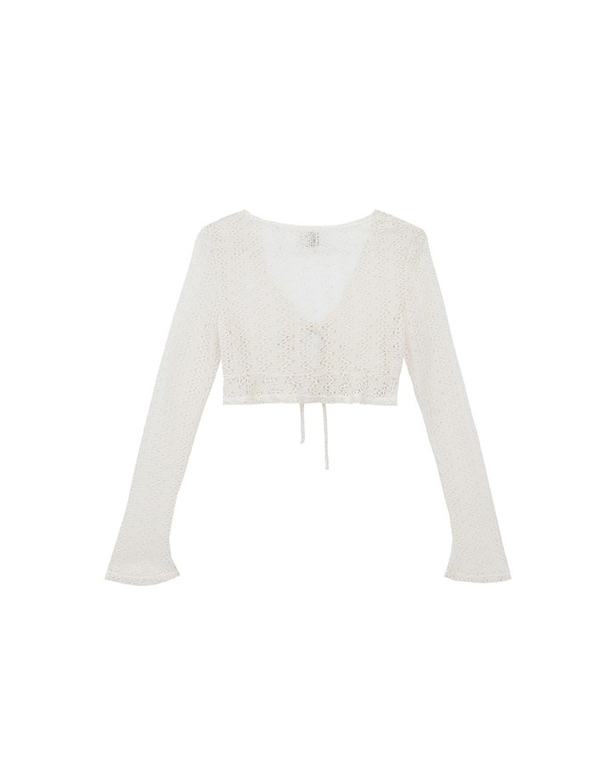 Lace Crochet Sheer Tie Front Bikini Cover Up Shirt