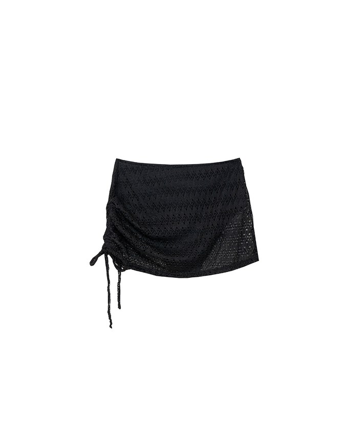 Lace Crochet Sheer Adjustable Drawstring Ruched Bikini Cover Up Skirt