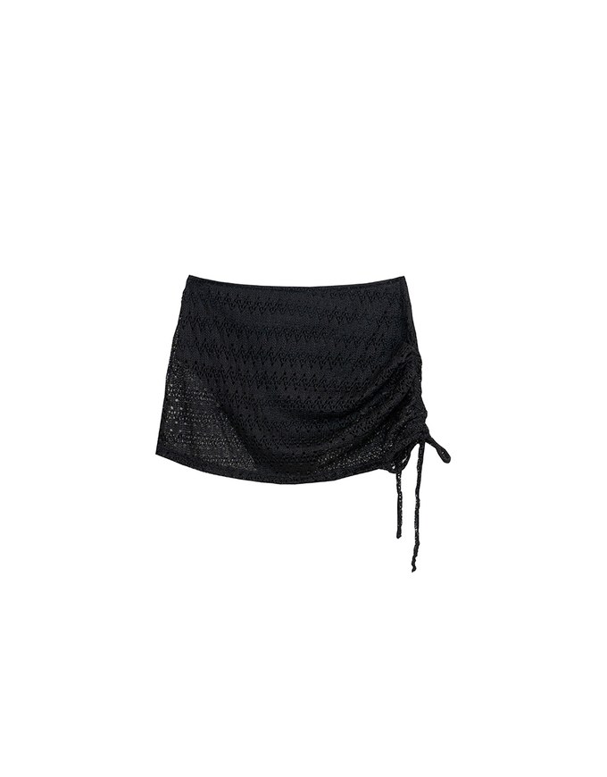 Lace Crochet Sheer Adjustable Drawstring Ruched Bikini Cover Up Skirt