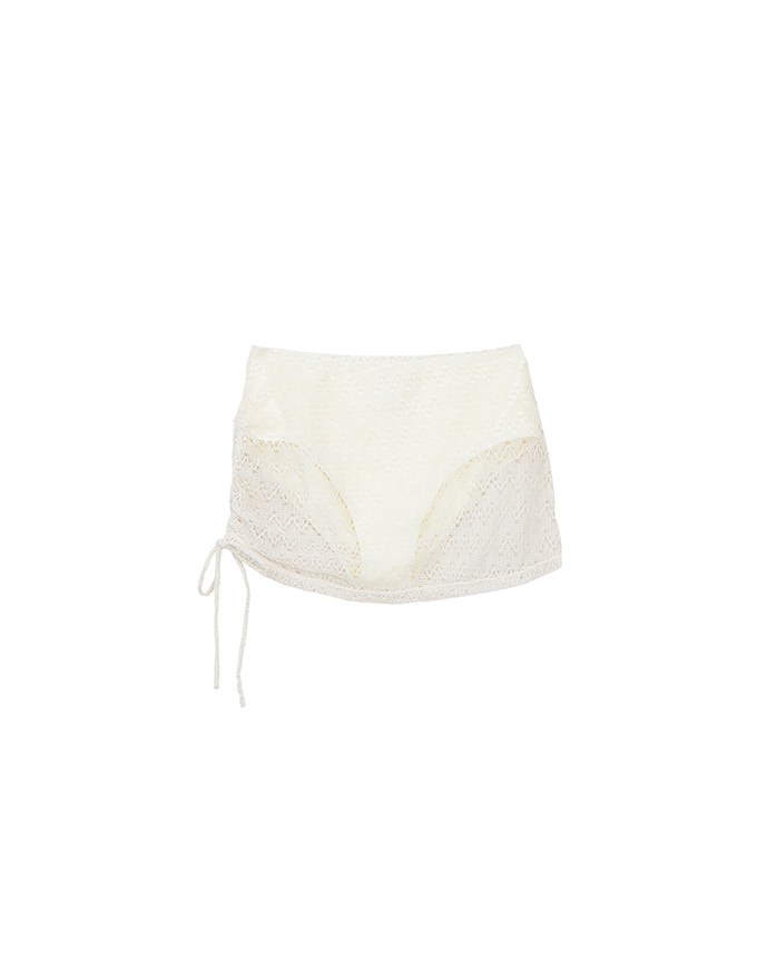 Lace Crochet Sheer Adjustable Drawstring Ruched Bikini Cover Up Skirt