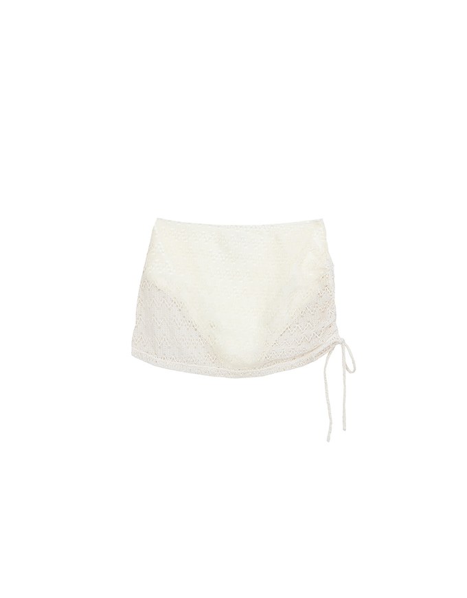 Lace Crochet Sheer Adjustable Drawstring Ruched Bikini Cover Up Skirt