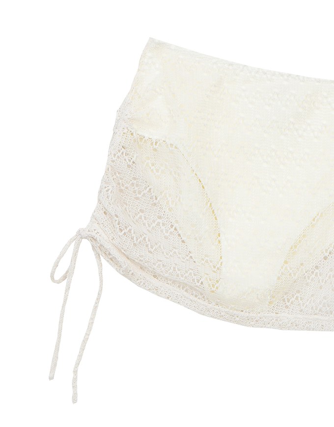 Lace Crochet Sheer Adjustable Drawstring Ruched Bikini Cover Up Skirt