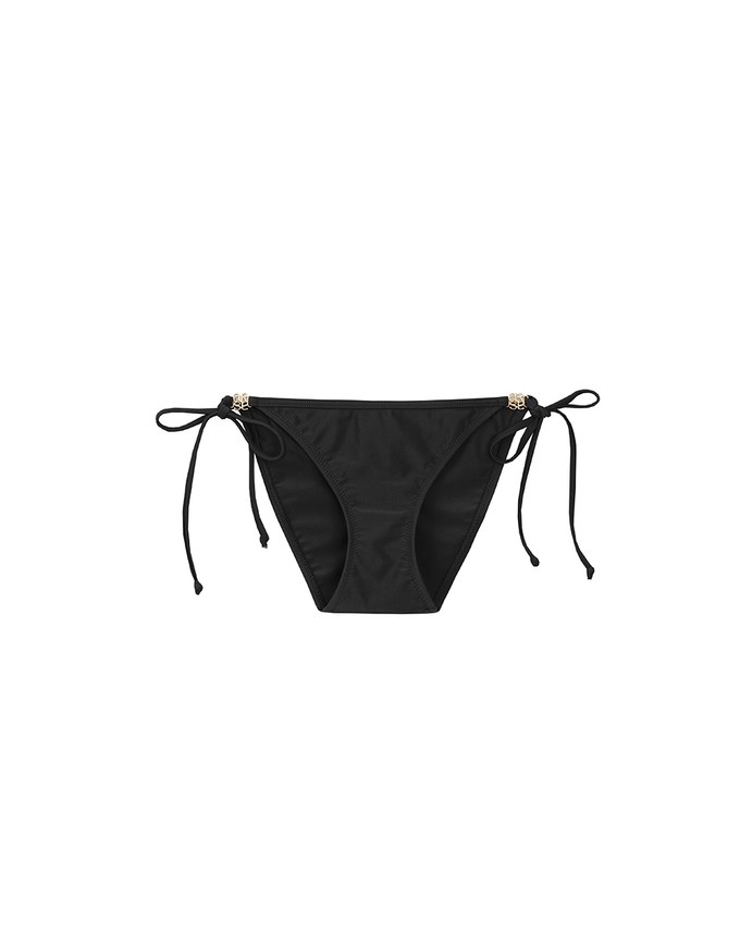 Low Rise Adjustable Tie Side Bikini Bottom with Metallic Logo Charm
