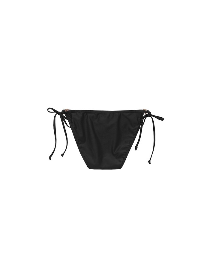 Low Rise Adjustable Tie Side Bikini Bottom with Metallic Logo Charm