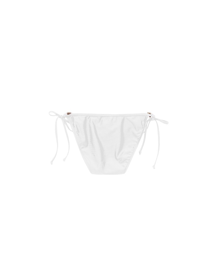 Low Rise Adjustable Tie Side Bikini Bottom with Metallic Logo Charm