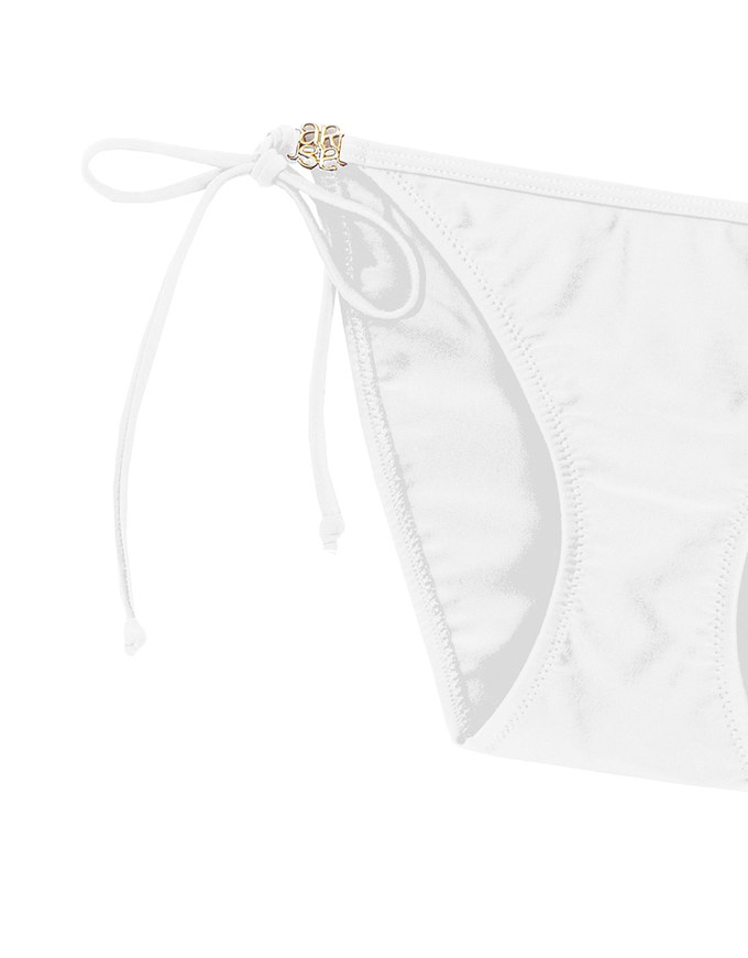 Low Rise Adjustable Tie Side Bikini Bottom with Metallic Logo Charm