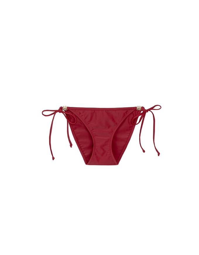 Low Rise Adjustable Tie Side Bikini Bottom with Metallic Logo Charm