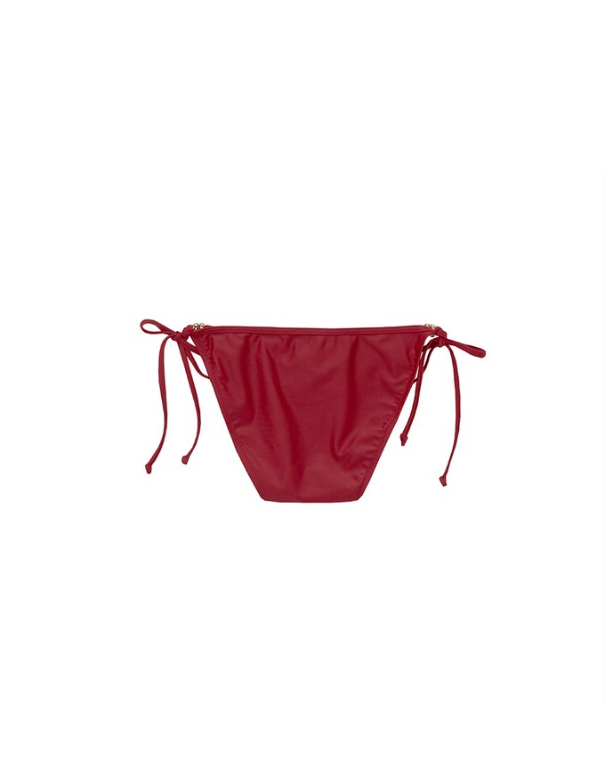 Low Rise Adjustable Tie Side Bikini Bottom with Metallic Logo Charm