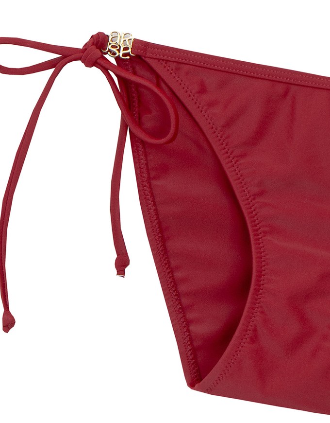 Low Rise Adjustable Tie Side Bikini Bottom with Metallic Logo Charm