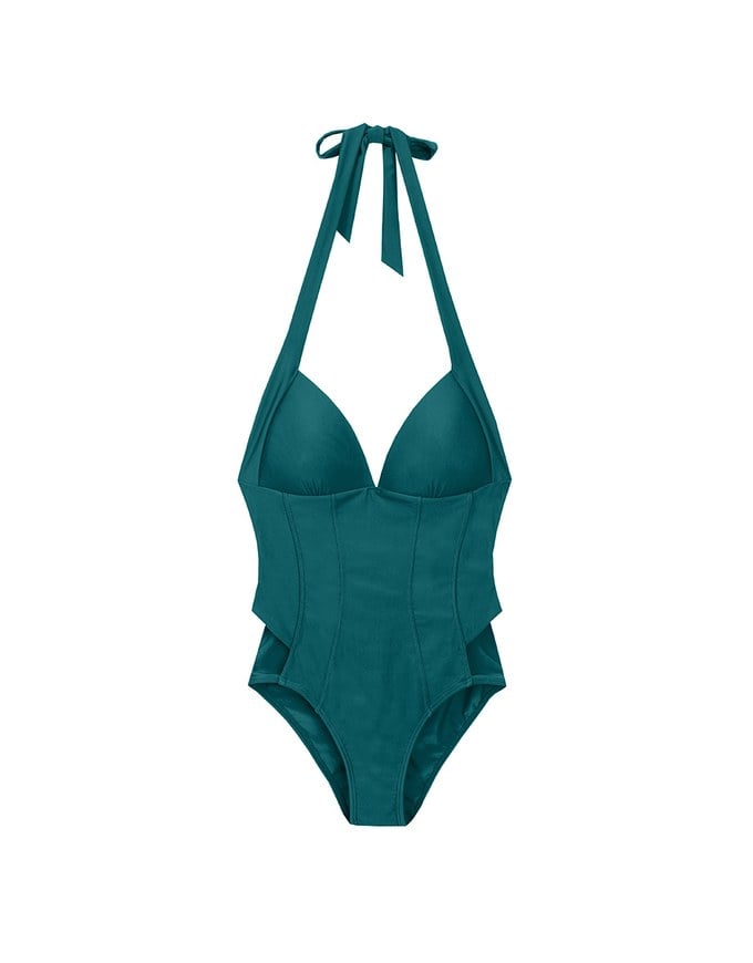 【SLIMMING】Corset Tie Back Push Up Halter Neck Shaping One Piece Swimsuit
