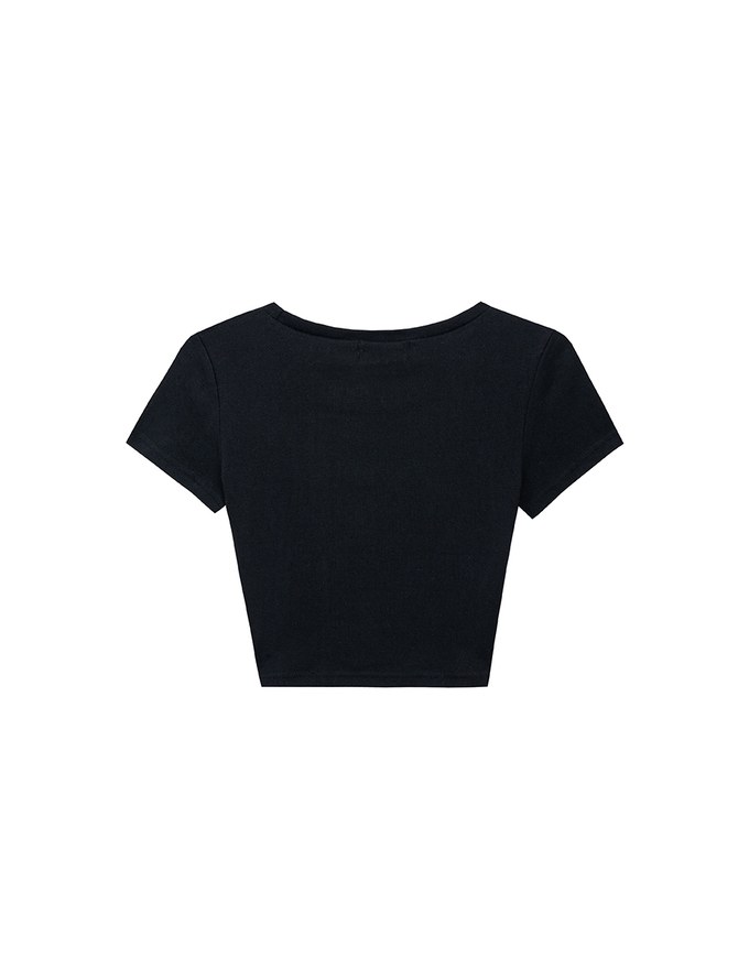 Aloha Beach Club Floral Embroidery Detail Ribbed Fitted Crop Top