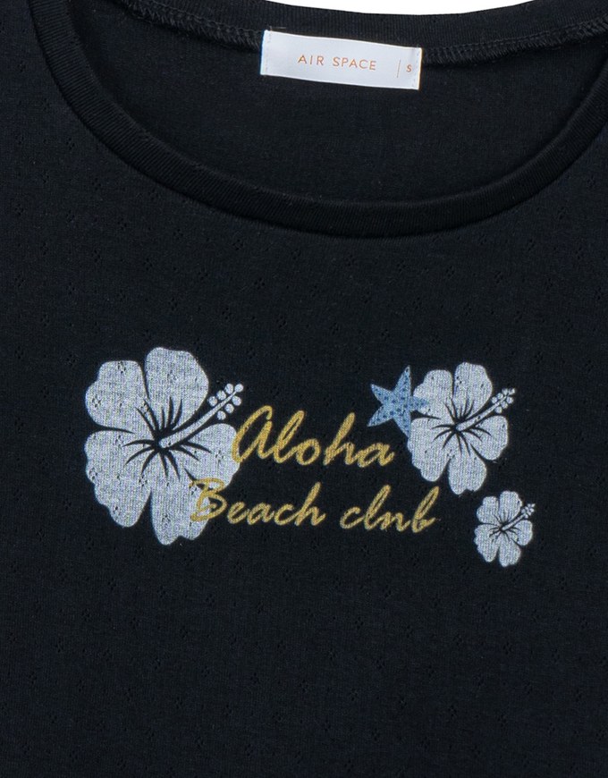 Aloha Beach Club Floral Embroidery Detail Ribbed Fitted Crop Top