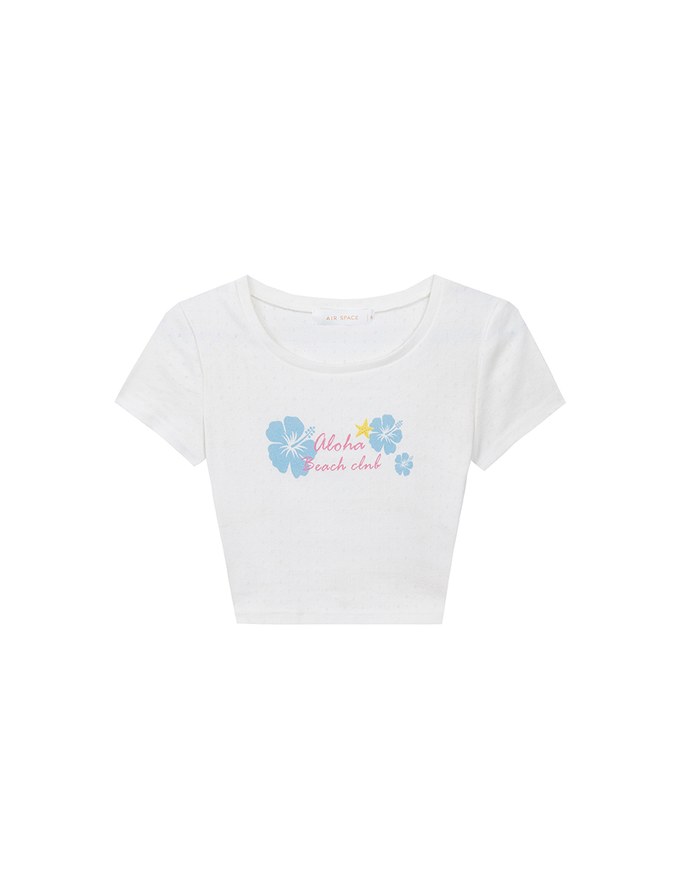Aloha Beach Club Floral Embroidery Detail Ribbed Fitted Crop Top