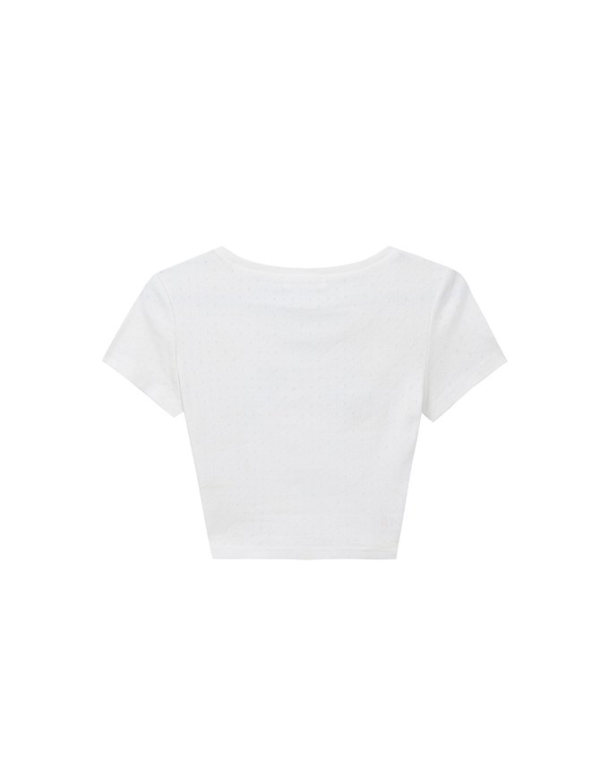 Aloha Beach Club Floral Embroidery Detail Ribbed Fitted Crop Top