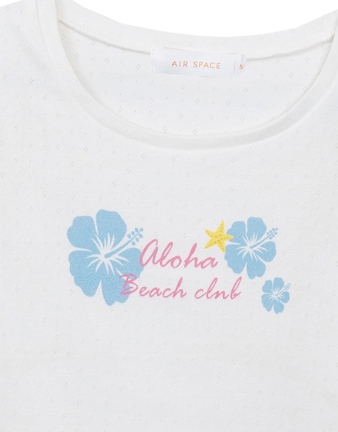 Aloha Beach Club Floral Embroidery Detail Ribbed Fitted Crop Top
