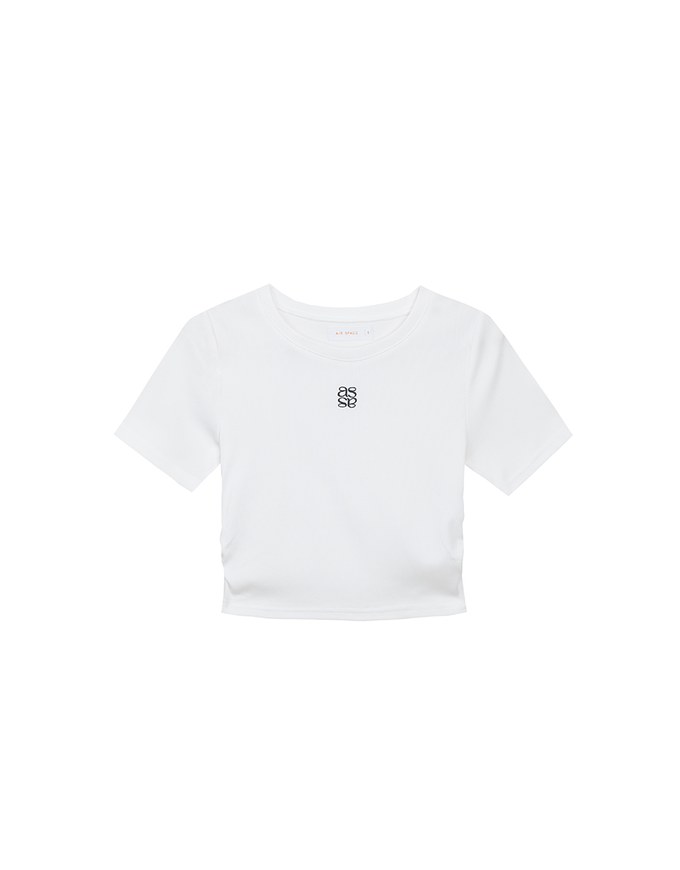 AIR SPACE LOGO Embroidered Cropped Ribbed Top with Side Ruched Detail
