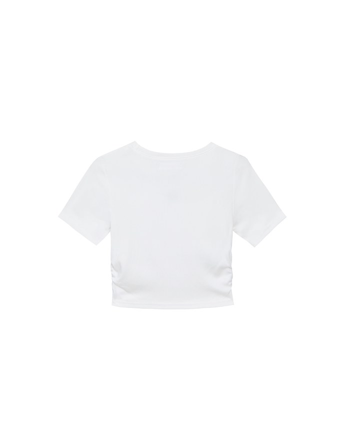 AIR SPACE LOGO Embroidered Cropped Ribbed Top with Side Ruched Detail
