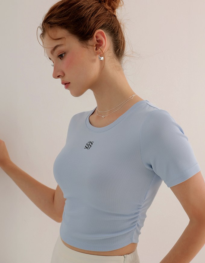 AIR SPACE LOGO Embroidered Cropped Ribbed Top with Side Ruched Detail