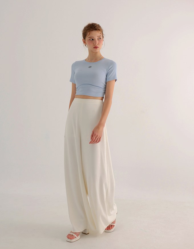 AIR SPACE LOGO Embroidered Cropped Ribbed Top with Side Ruched Detail