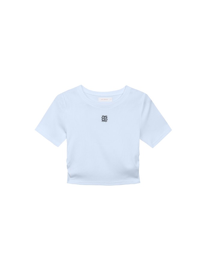 AIR SPACE LOGO Embroidered Cropped Ribbed Top with Side Ruched Detail