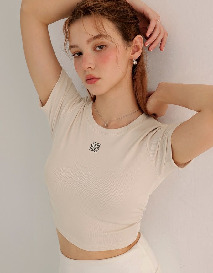 AIR SPACE LOGO Embroidered Cropped Ribbed Top with Side Ruched Detail