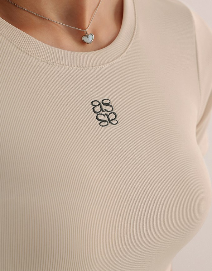 AIR SPACE LOGO Embroidered Cropped Ribbed Top with Side Ruched Detail