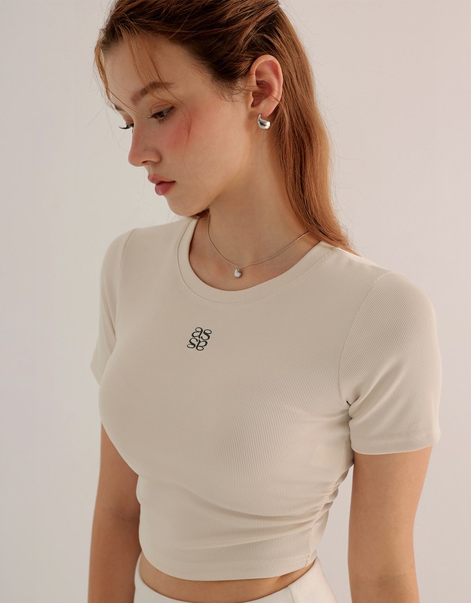 AIR SPACE LOGO Embroidered Cropped Ribbed Top with Side Ruched Detail