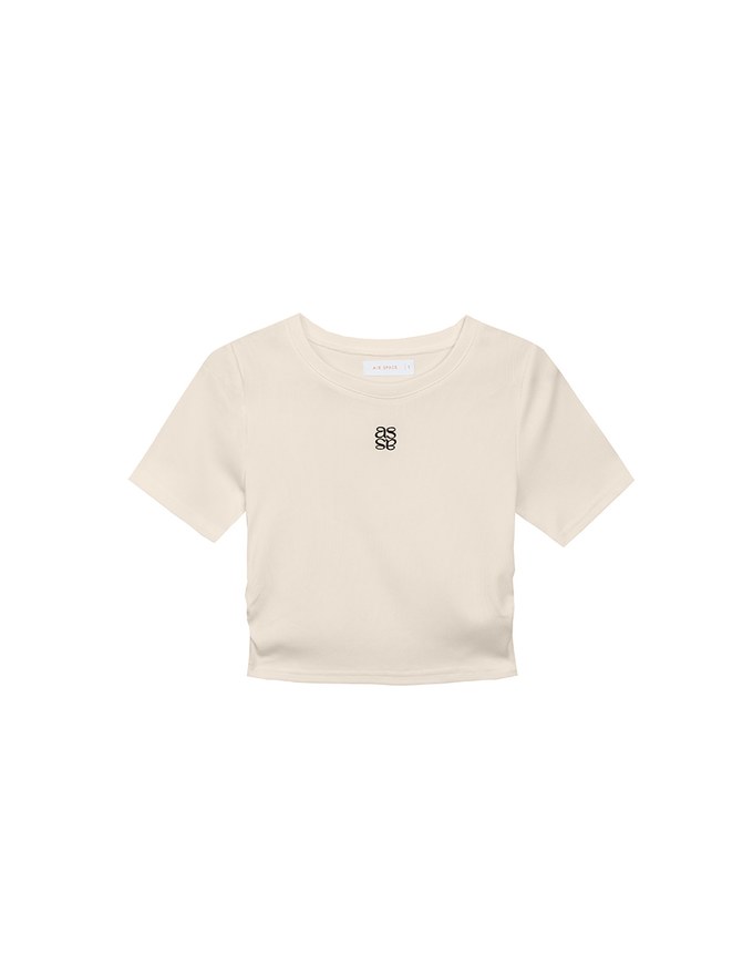 AIR SPACE LOGO Embroidered Cropped Ribbed Top with Side Ruched Detail