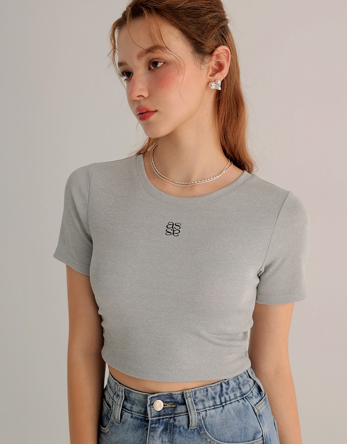 AIR SPACE LOGO Embroidered Cropped Ribbed Top with Side Ruched Detail