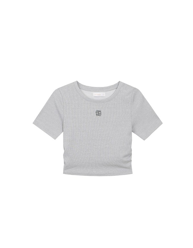 AIR SPACE LOGO Embroidered Cropped Ribbed Top with Side Ruched Detail