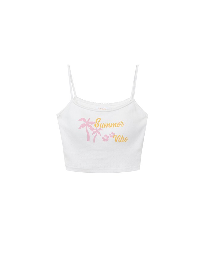 Summer Vibe Palm Embroidery Detail Padded Cami Crop Top