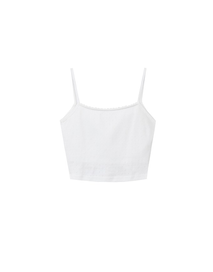 Summer Vibe Palm Embroidery Detail Padded Cami Crop Top