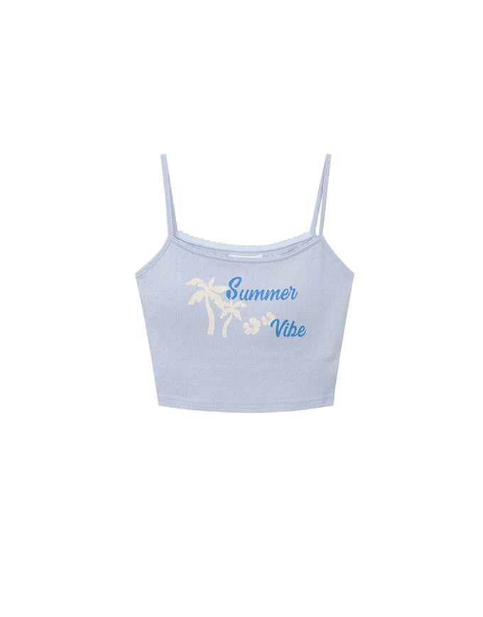 Summer Vibe Palm Embroidery Detail Padded Cami Crop Top