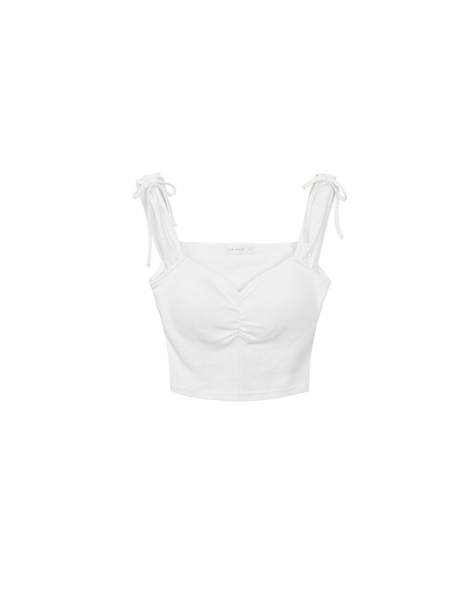 Ruched Sweetheart Neckline Double Strap Bow Tie Padded Tank Top