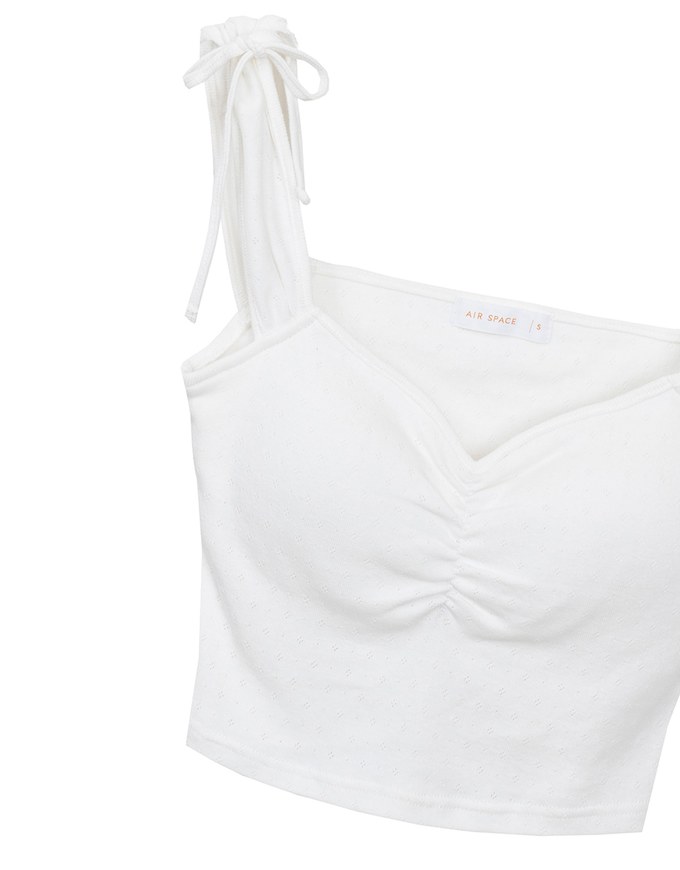 Ruched Sweetheart Neckline Double Strap Bow Tie Padded Tank Top